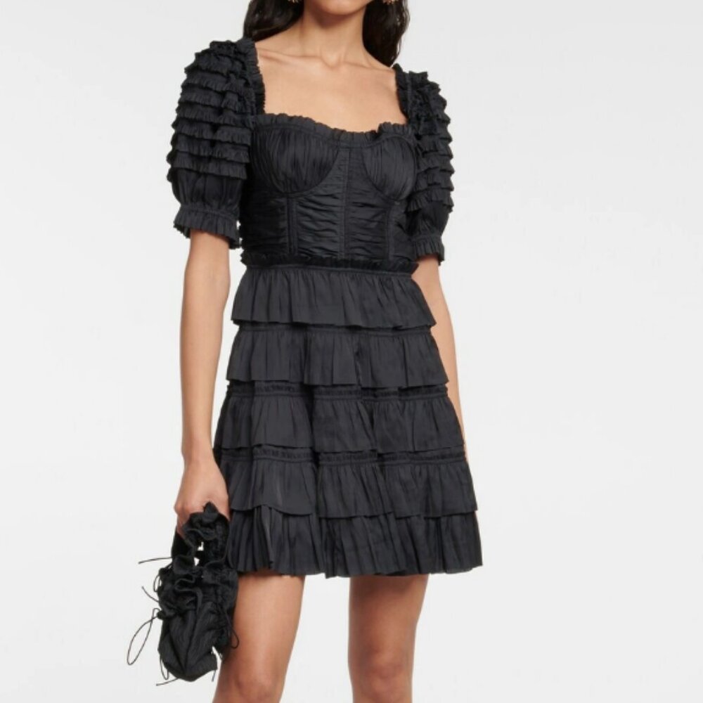 Ulla Johnson Lucette Ruffled Black Mini Dress - Size 0